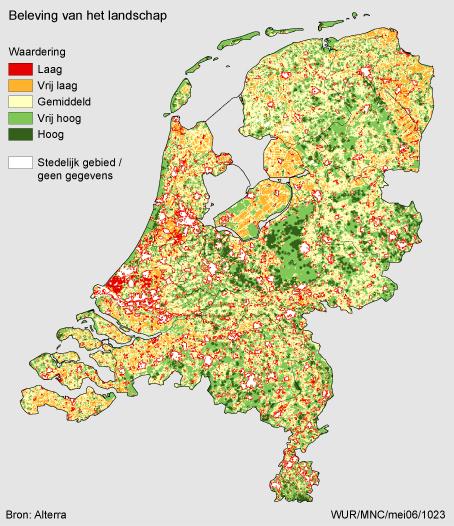 Figuur Figuur bij indicator Belevingskaart van het Nederlandse landschap. In de rest van de tekst wordt deze figuur uitgebreider uitgelegd.
