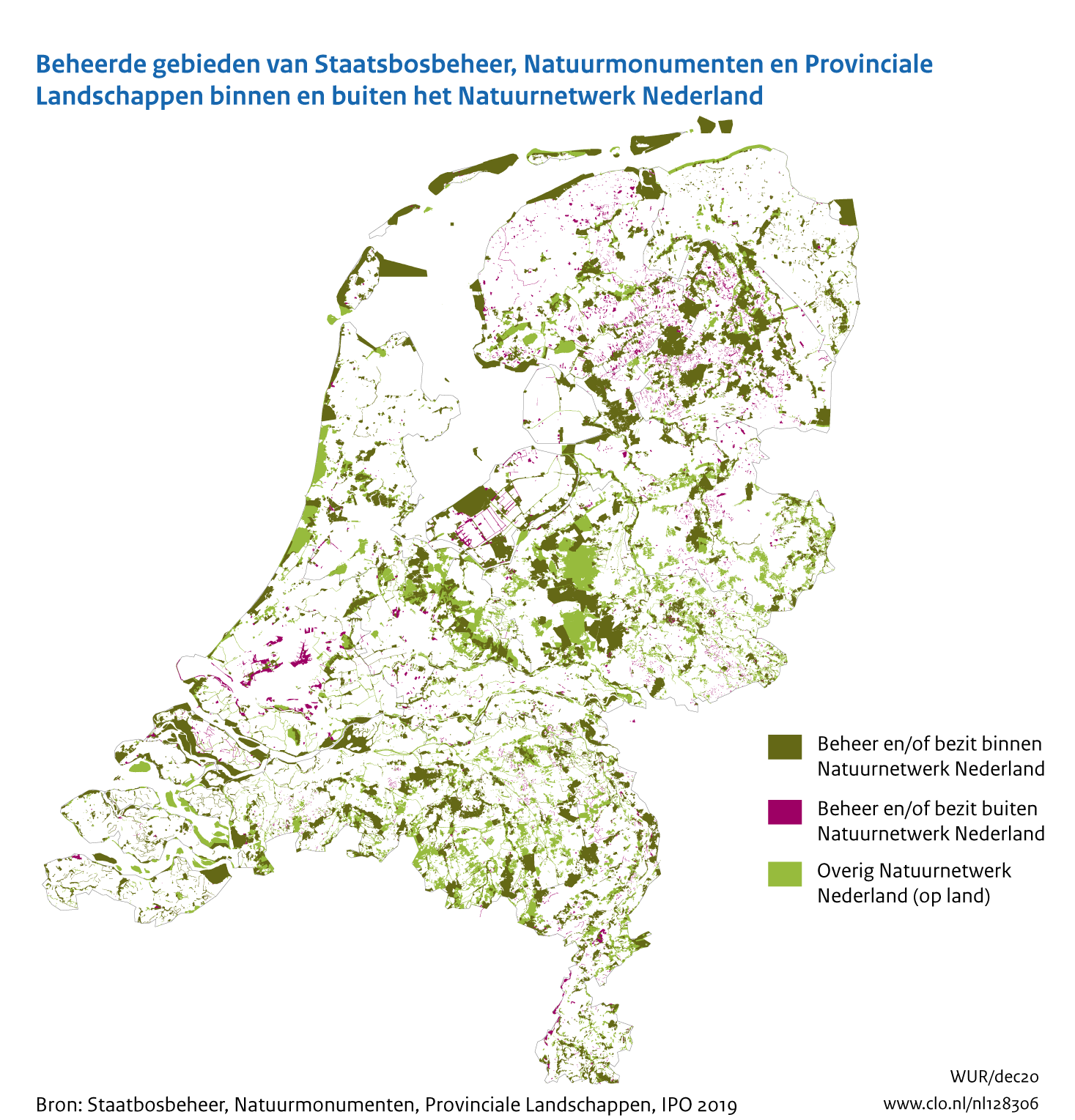 Figuur Kaart gebieden terreinbeherende organisaties in Nederland. In de rest van de tekst wordt deze figuur uitgebreider uitgelegd.