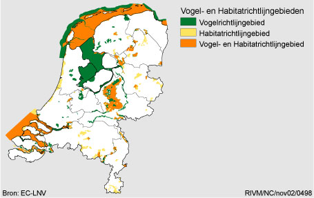 Figuur Figuur bij indicator Vogel- en Habitatrichtlijngebieden in Nederland. In de rest van de tekst wordt deze figuur uitgebreider uitgelegd.