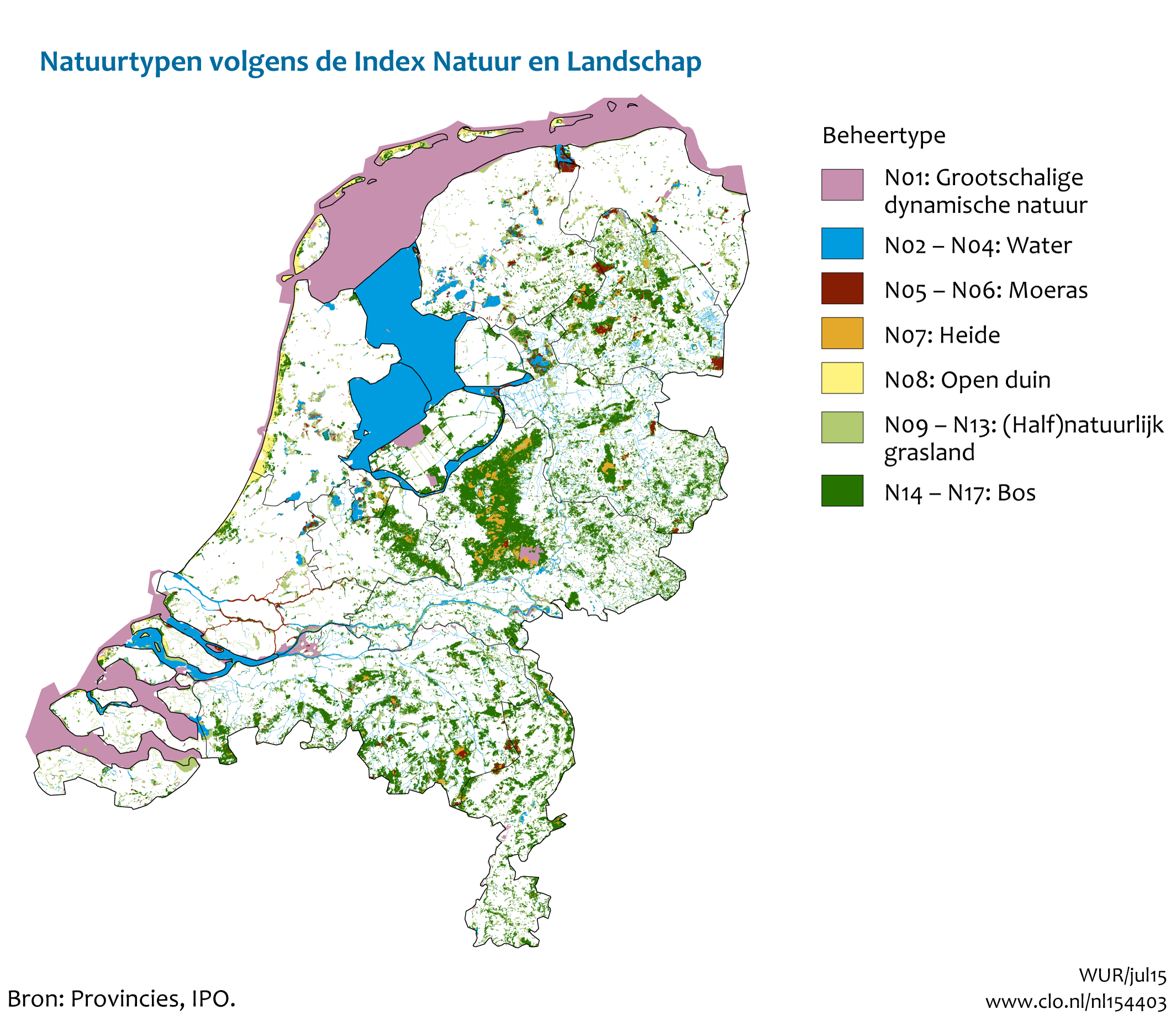 Figuur Natuurtypen van de Index NL. In de rest van de tekst wordt deze figuur uitgebreider uitgelegd.