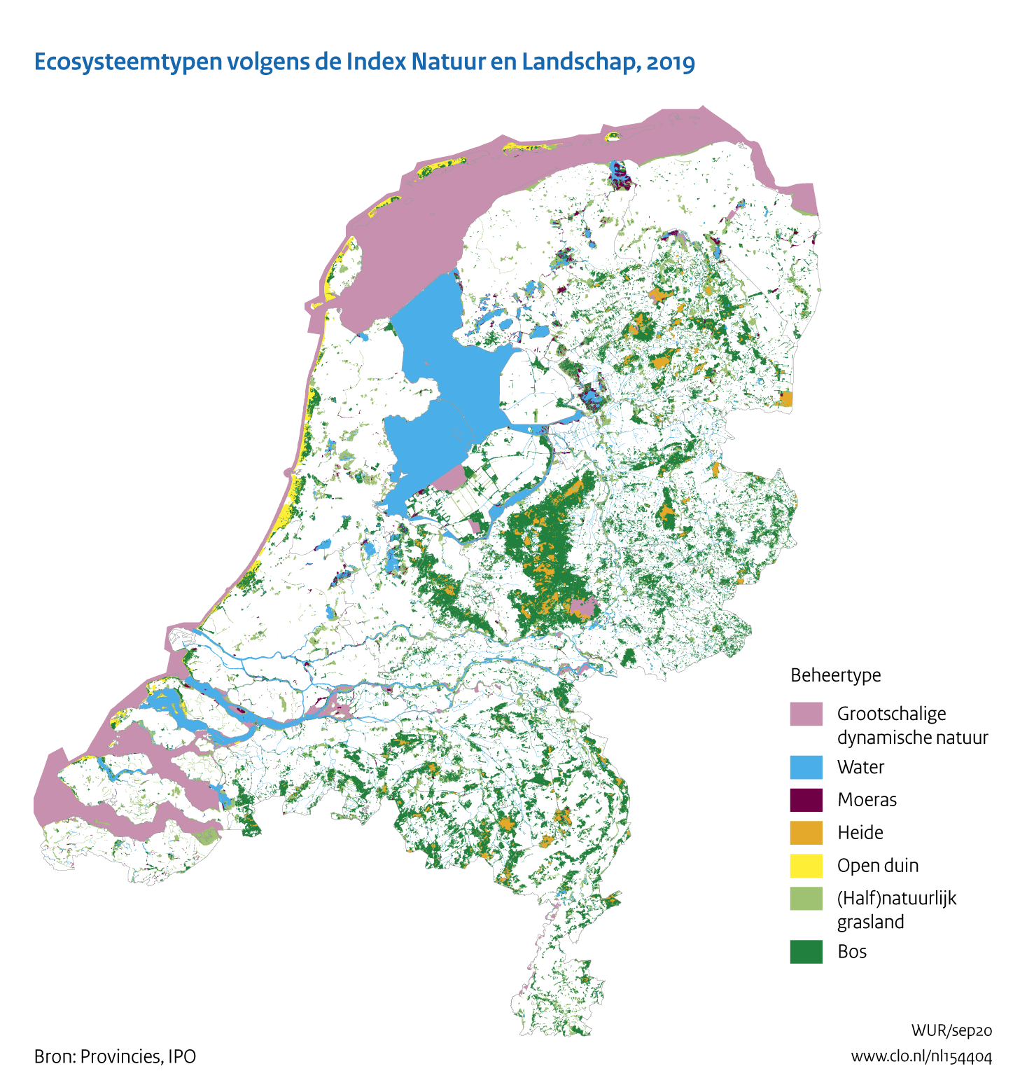 Figuur Ecosysteemtypen op basis van de Index NL. In de rest van de tekst wordt deze figuur uitgebreider uitgelegd.