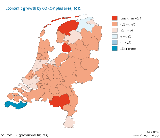 Image  Economic growth by COROP plus area, 2012. The image is further explained in the text.