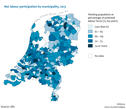 Image Net labour participation by municipality, 2013. The image is further explained in the text.