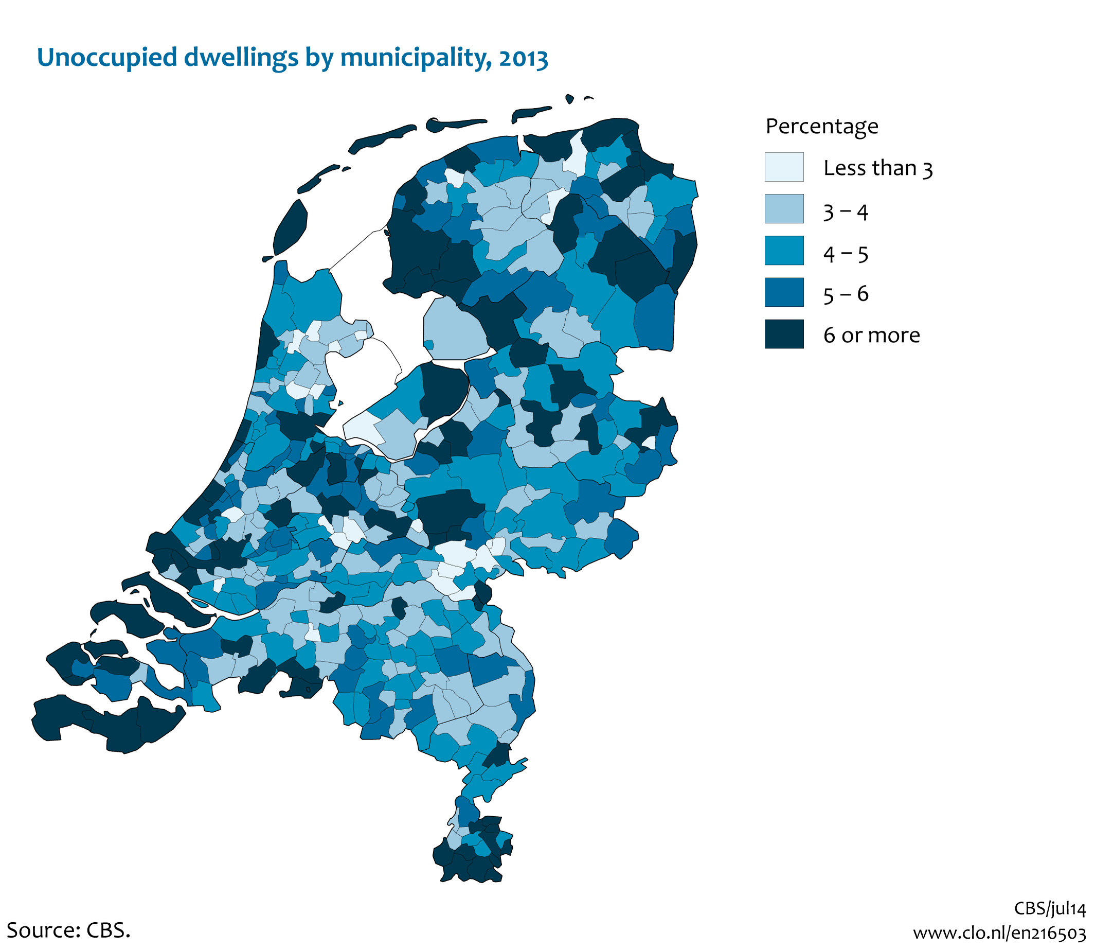 Image Unoccupied dwellings by municipality, 2013. The image is further explained in the text.